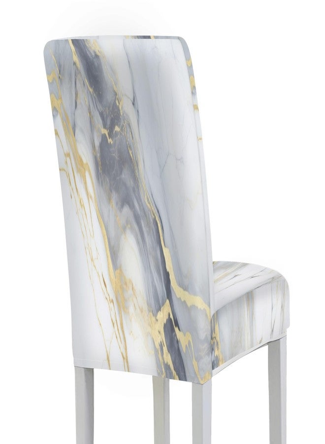 LIZIMI Marble Chair Covers Modern Abstract Foil Texture White Grey Gold Marble Stretch Parson Chair Slipcovers,Chair Seat Protector for Home Kitchen Dining Room Party 2 PCS - Image 3